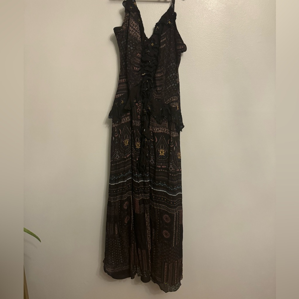 Anthropologie Black Maxi Dress with Intricate Patterns and ruffles medium - Picture 4 of 5